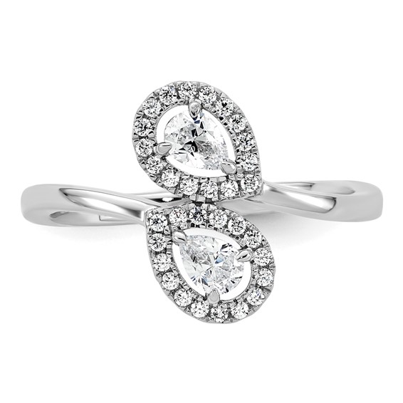 14K White Gold Polished 3/8 carat Diamond Pear Halo Bypass Ring