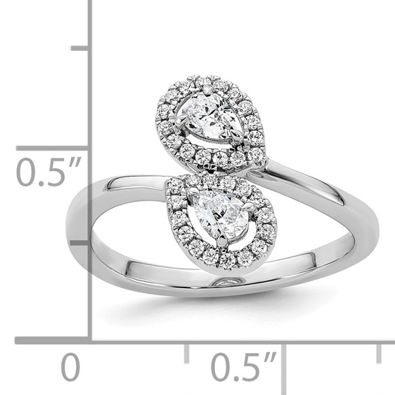 14K White Gold Polished 3/8 carat Diamond Pear Halo Bypass Ring