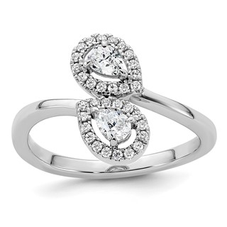 14K White Gold Polished 3/8 carat Diamond Pear Halo Bypass Ring
