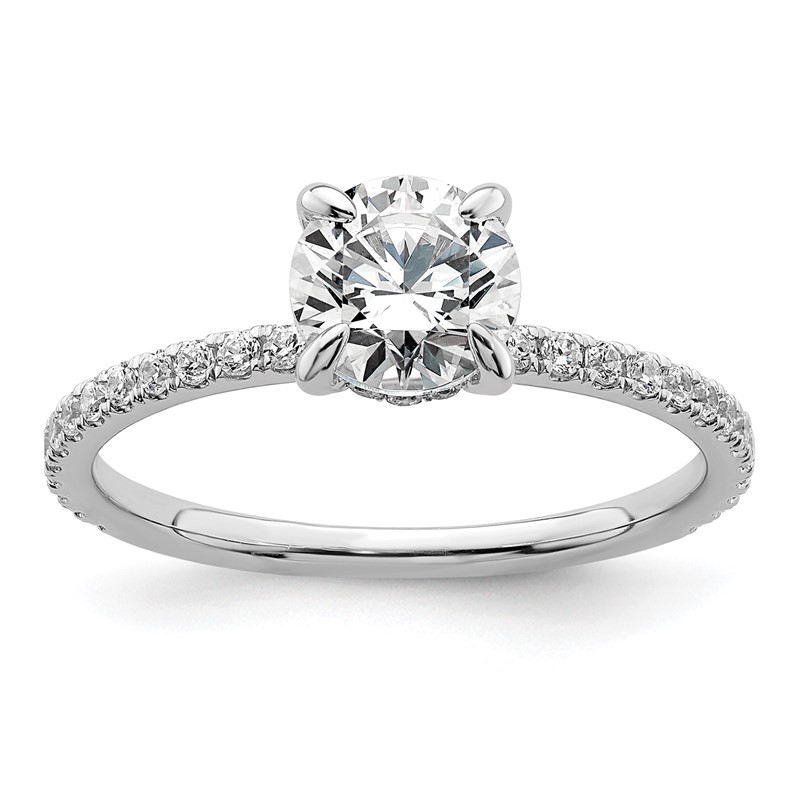 14k White Gold 1/3 carat Lab Grown Diamond VS/SI+ G+ 1 carat center Flair Round Semi Mount Engagement Ring
