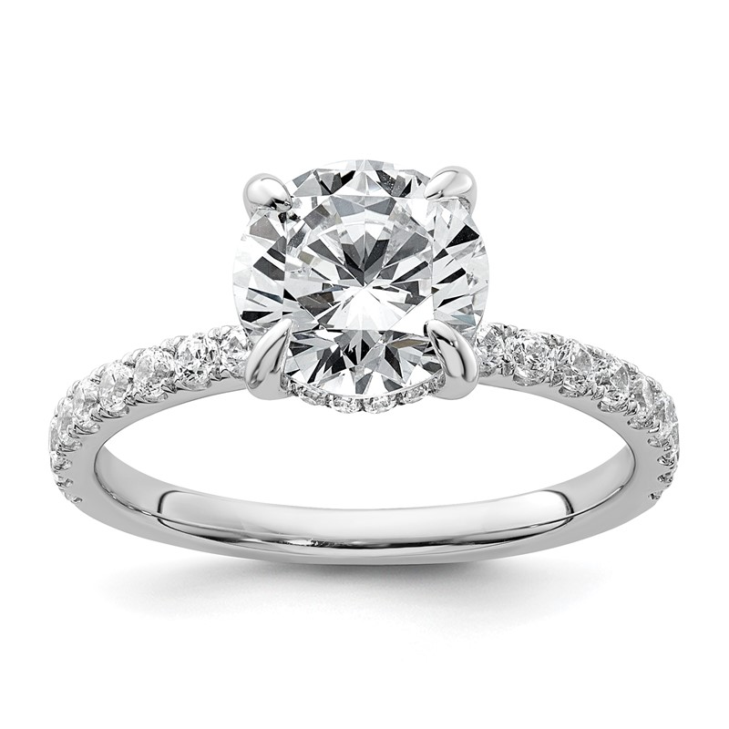 14k White Gold 3/8 carat Lab Grown Diamond VS/SI+ G+ 2 carat center Flair Round Semi Mount Engagement Ring