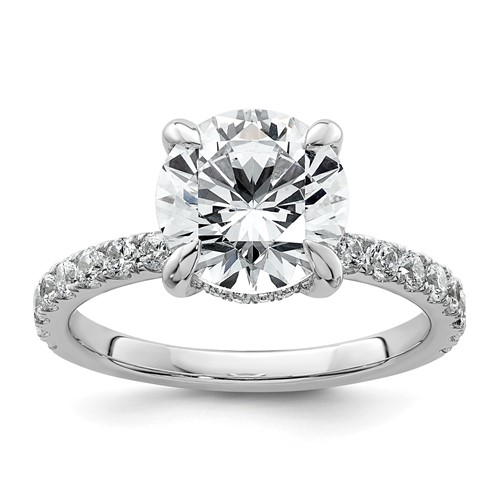 14K White Gold 3.50 Carat Certified Lab Grown Diamond VS SI+ G+ Round Complete Solitaire Ring with Flair Engagement