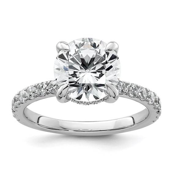 14k White Gold 3 1/2 carat Certified Lab Grown Diamond VS+ F+ Round Complete Solitaire with Flair Engagement Ring