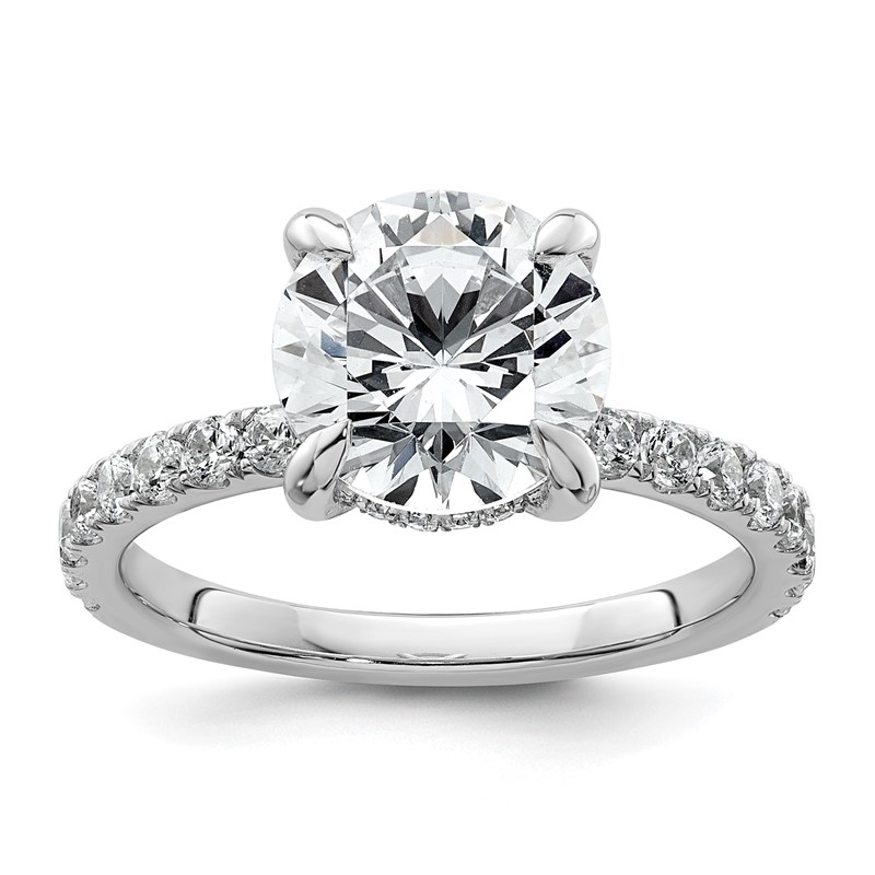14k White Gold 3 1/2 carat Lab Grown Diamond VS/SI+ G+ Complete Flair Round Engagement Ring