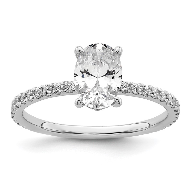 14k White Gold 1 1/2 carat Lab Grown Diamond VS/SI+ G+ Flair Oval Complete Engagement Ring