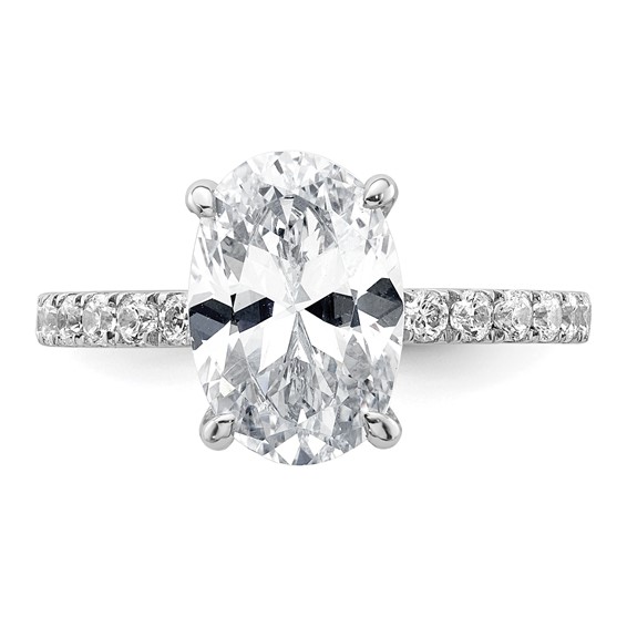14k White Gold 3 1/2 carat Certified Lab Grown Diamond VS/SI+ G+ Oval Complete Solitaire with Flair Engagement Ring