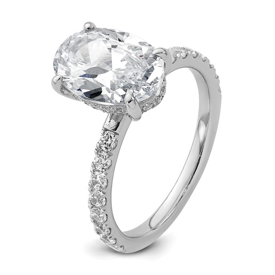 14k White Gold 3 1/2 carat Certified Lab Grown Diamond VS/SI+ G+ Oval Complete Solitaire with Flair Engagement Ring