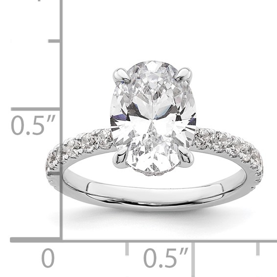 14k White Gold 3 1/2 carat Certified Lab Grown Diamond VS/SI+ G+ Oval Complete Solitaire with Flair Engagement Ring