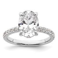 14K White Gold 3.50 Carat Certified Lab Grown Diamond VS+ F+ Oval Complete Solitaire Ring with Flair Engagement view 1