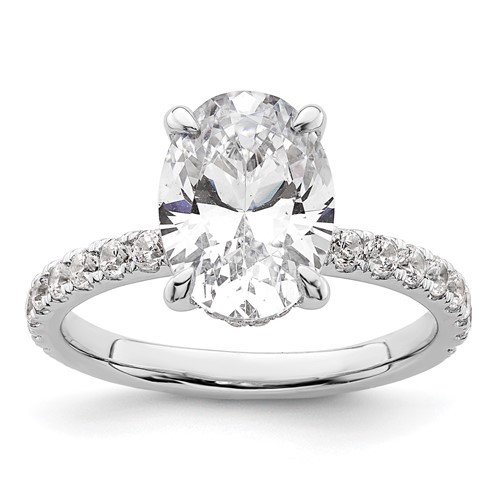 14K White Gold 3.50ct Cert Lab Grown Diamond VS+ F+ Oval Comp Solitaire Eng Ring