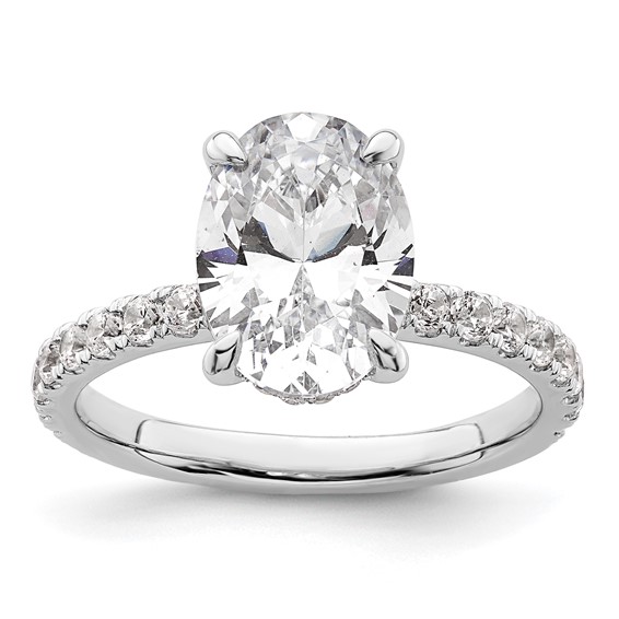 14k White Gold 3 1/2 carat Certified Lab Grown Diamond VS/SI+ G+ Oval Complete Solitaire with Flair Engagement Ring