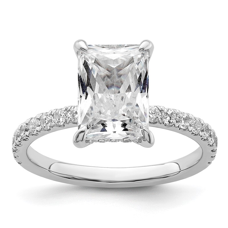 14k White Gold 1/10 carat Lab Grown Diamond VS/SI+ G+ 3 carat center Flair Round Semi Mount Engagement Ring