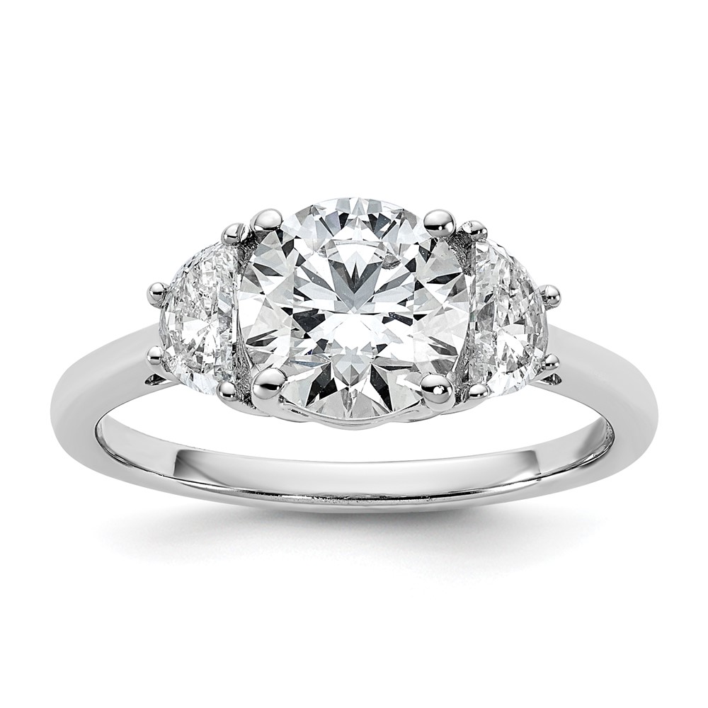 14K White Gold 0.50 Carat Lab Grown Diamond VS+ F+ 1.50 Carat Center Round Semi Mount Three Stone Engagement Ring