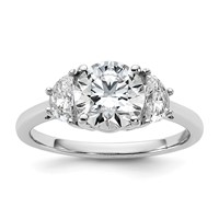 14K White Gold 0.50 Carat Lab Grown Diamond VS+ F+ 1.50 Carat Center Round Semi Mount Three Stone Engagement Ring view 1