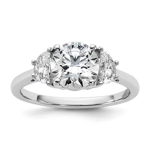 14K White Gold 0.50 Carat Lab Grown Diamond VS+ F+ 1.50 Carat Center Round Semi Mount Three Stone Engagement Ring