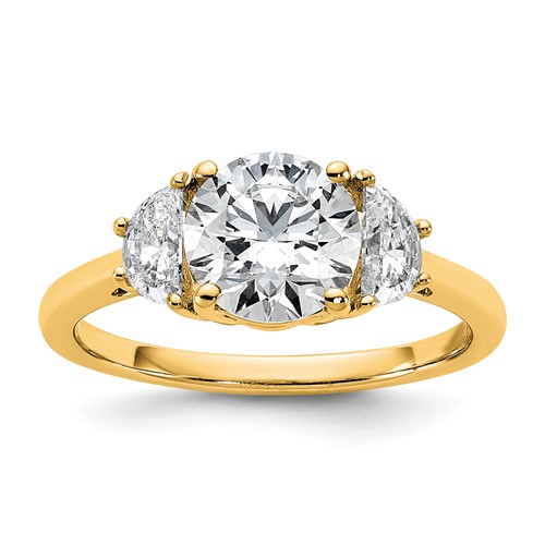 14K Yellow Gold 0.50 Carat Lab Grown Diamond VS SI+ G+ 1.50 Carat Center Round Semi Mount Three Stone Engagement Ring