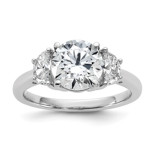 14K White Gold 0.50 Carat Lab Grown Diamond VS SI+ G+ 2 Carat Center Round Semi Mount Three Stone Engagement Ring