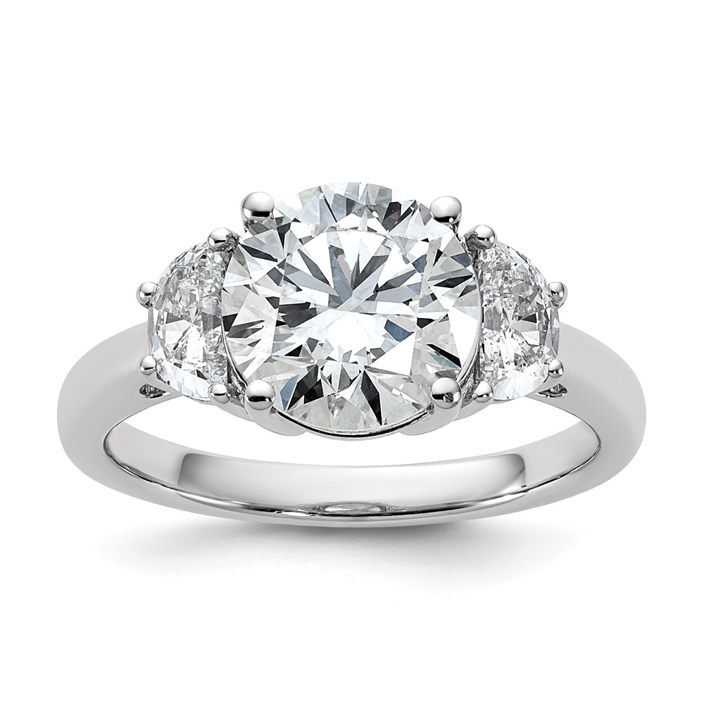 14K White Gold 0.62 Carat Lab Grown Diamond VS SI+ G+ 2.50 Carat Center Round Semi Mount Three Stone Engagement Ring