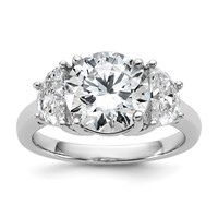 14K White Gold 1 Carat Lab Grown Diamond VS SI+ G+ 3 Carat Center Round Semi Mount Three Stone Engagement Ring view 1