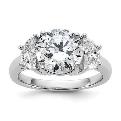 14K White Gold 1 Carat Lab Grown Diamond VS SI+ G+ 3 Carat Center Round Semi Mount Three Stone Engagement Ring