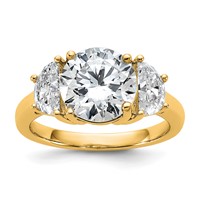 14K Yellow Gold 1 Carat Lab Grown Diamond VS SI+ G+ 3 Carat Center Round Semi Mount Three Stone Engagement Ring view 1