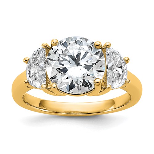 14K Yellow Gold 1 Carat Lab Grown Diamond VS SI+ G+ 3 Carat Center Round Semi Mount Three Stone Engagement Ring