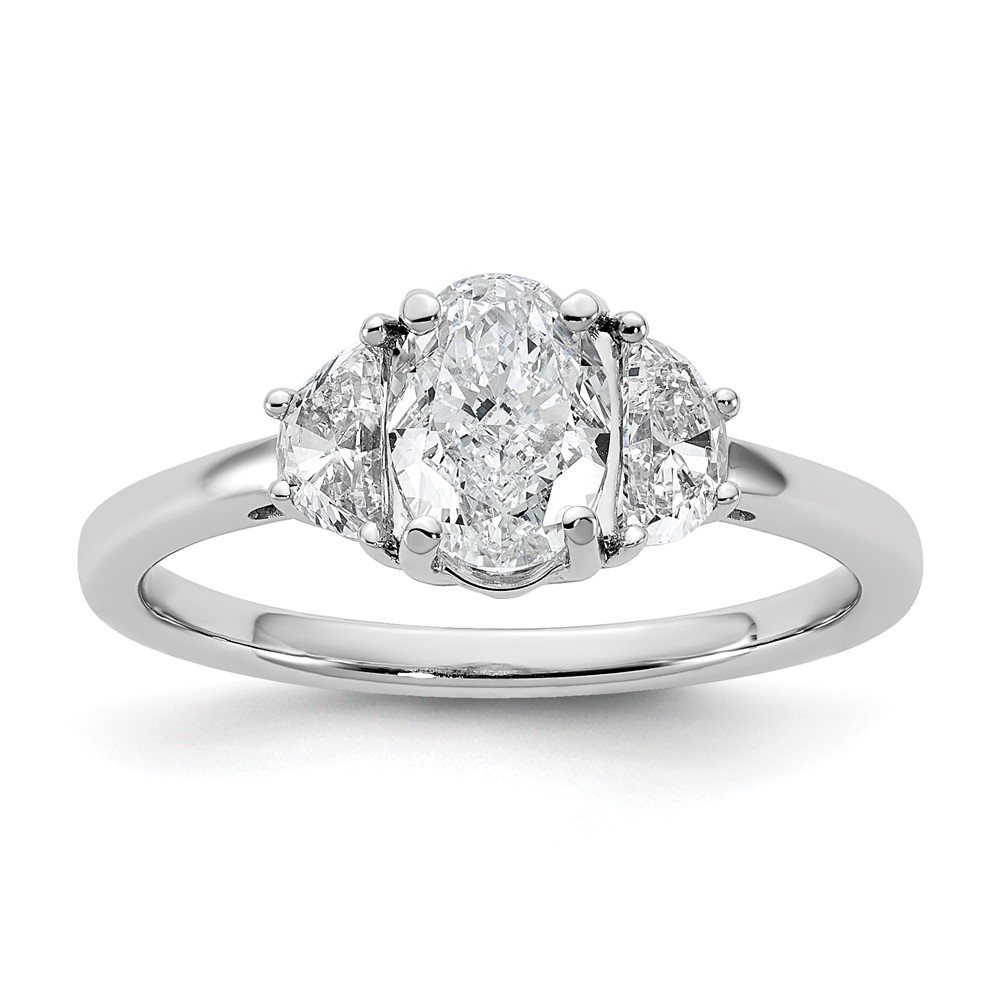 14K White Gold 1.38 Carat Certified Lab Grown Diamond VS SI+ G+ Complete Oval and Half Moon Three Stone Engagement Ring
