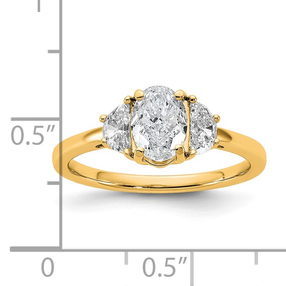 14k 1 3/8 carat Certified Lab Grown Diamond VS+ F+ Complete Oval and Half Moon Three Stone Engagement Ring