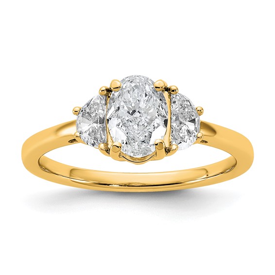 14k 1 3/8 carat Certified Lab Grown Diamond VS+ F+ Complete Oval and Half Moon Three Stone Engagement Ring