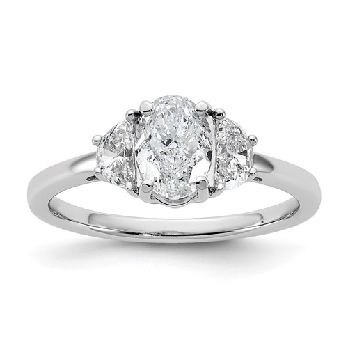14K White Gold 0.38 Carat Lab Grown Diamond VS+ F+ Half Moon and 1 Carat Oval Center Semi Mount Three Stone Engagement Ring