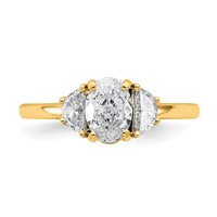 14K Yellow Gold 0.38 Carat Lab Grown Diamond VS+ F+ Half Moon and 1 Carat Oval Center Semi Mount Three Stone Engagement Ring view 4