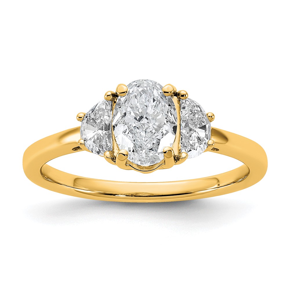 14K Yellow Gold 0.38 Carat Lab Grown Diamond VS+ F+ Half Moon and 1 Carat Oval Center Semi Mount Three Stone Engagement Ring