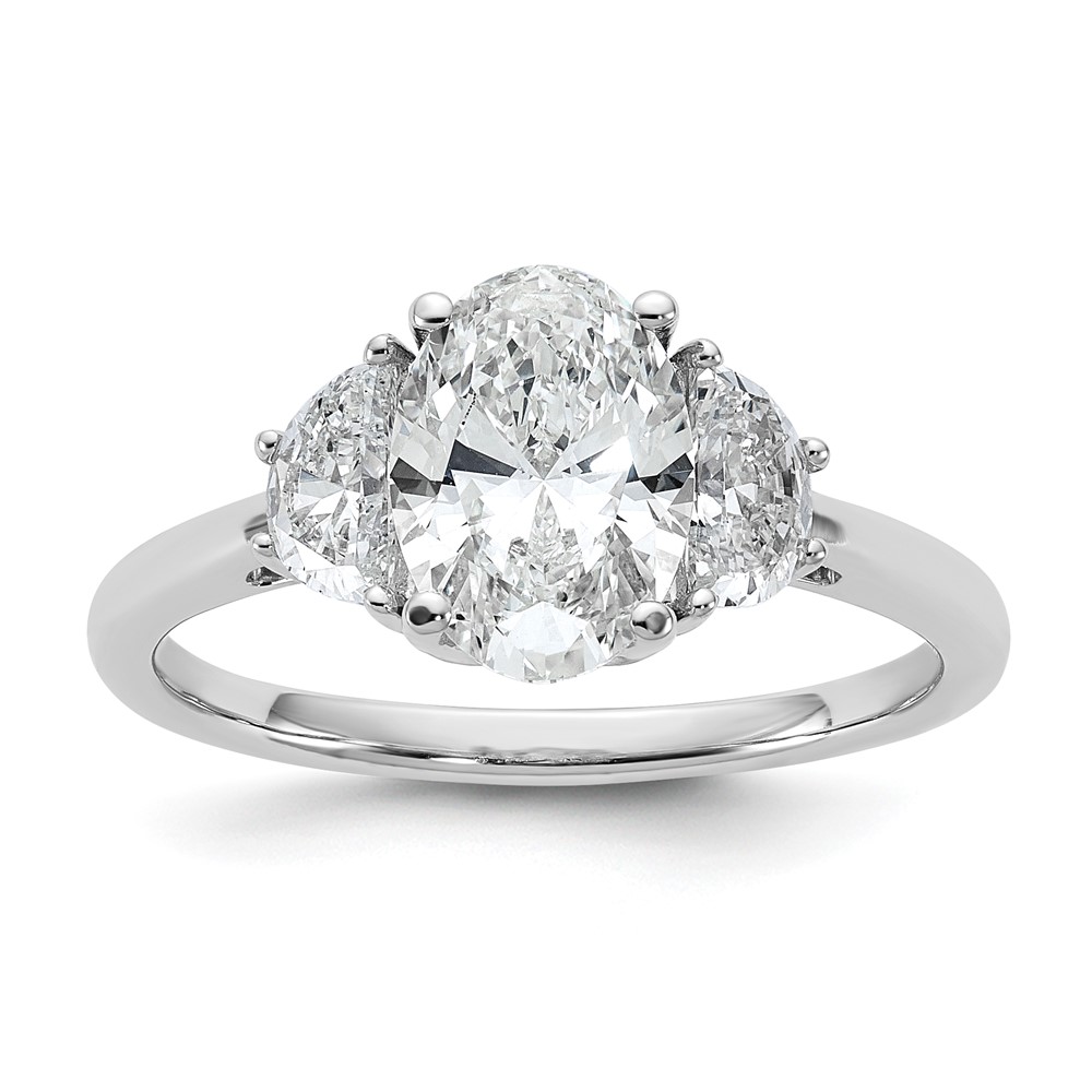 14K White Gold 2 Carat Certified Lab Grown Diamond VS SI+ G+ Complete Oval and Half Moon Three Stone Engagement Ring