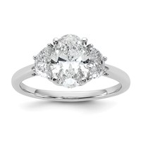 14K White Gold 2 Carat Certified Lab Grown Diamond VS SI+ G+ Complete Oval and Half Moon Three Stone Engagement Ring view 1