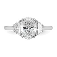 14K White Gold 0.50 Carat Lab Grown Diamond VS+ F+ Half Moon and 1.50 Carat Oval Center Semi Mount Three Stone Engagement Ring view 4