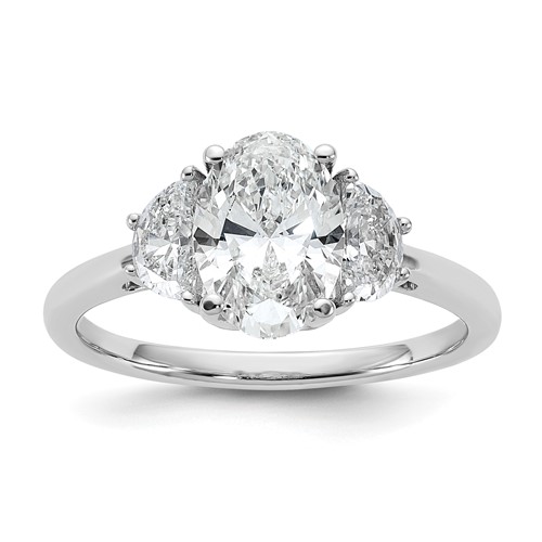 14K White Gold 0.50 Carat Lab Grown Diamond VS SI+ G+ Half Moon and 1.50 Carat Oval Center Semi Mount Three Stone Engagement Ring