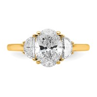 14K Yellow Gold 0.50 Carat Lab Grown Diamond VS SI+ G+ Half Moon and 1.50 Carat Oval Center Semi Mount Three Stone Engagement Ring view 4
