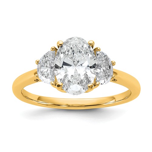 14K Yellow Gold 0.50 Carat Lab Grown Diamond VS+ F+ Half Moon and 1.50 Carat Oval Center Semi Mount Three Stone Engagement Ring