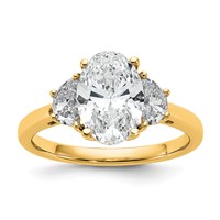 14K Yellow Gold 2.50 Carat Certified Lab Grown Diamond VS+ F+ Complete Oval and Half Moon Three Stone Engagement Ring view 1