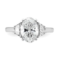 14K White Gold 0.50 Carat Lab Grown Diamond VS+ F+ Half Moon and 2 Carat Oval Center Semi Mount Three Stone Engagement Ring view 4