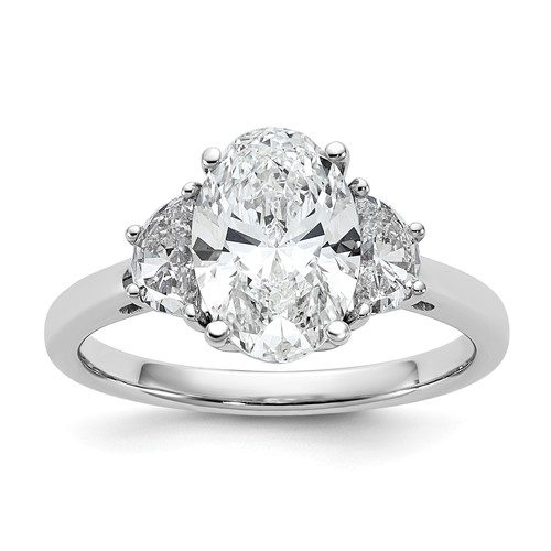 14K White Gold 0.50 Carat Lab Grown Diamond VS SI+ G+ Half Moon and 2 Carat Oval Center Semi Mount Three Stone Engagement Ring