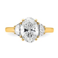 14K Yellow Gold 0.50 Carat Lab Grown Diamond VS SI+ G+ Half Moon and 2 Carat Oval Center Semi Mount Three Stone Engagement Ring view 4