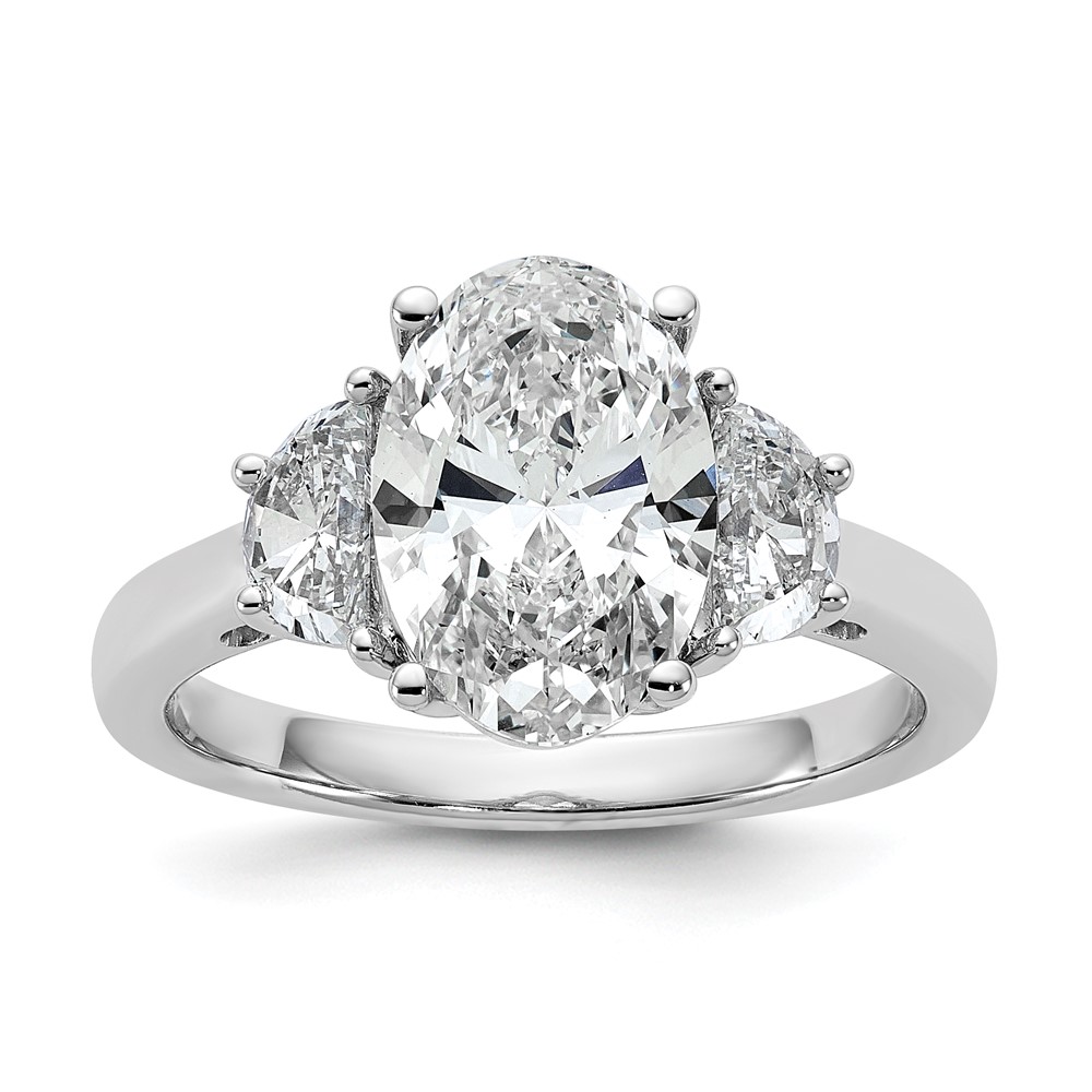 14K White Gold 3.12 Carat Certified Lab Grown Diamond VS+ F+ Complete Oval and Half Moon Three Stone Engagement Ring