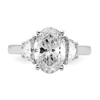 14K White Gold 0.62 Carat Lab Grown Diamond VS SI+ G+ Half Moon and 2.50 Carat Oval Center Semi Mount Three Stone Engagement Ring view 4
