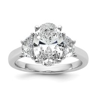 14K White Gold 0.62 Carat Lab Grown Diamond VS SI+ G+ Half Moon and 2.50 Carat Oval Center Semi Mount Three Stone Engagement Ring view 1