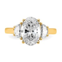 14K Yellow Gold 0.62 Carat Lab Grown Diamond VS+ F+ Half Moon and 2.50 Carat Oval Center Semi Mount Three Stone Engagement Ring view 4