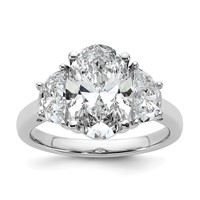 14K White Gold 4 Carat Certified Lab Grown Diamond VS+ F+ Complete Oval and Half Moon Three Stone Engagement Ring view 1