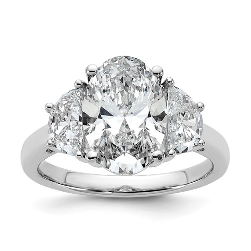 14K White Gold 4 Carat Certified Lab Grown Diamond VS SI+ G+ Complete Oval and Half Moon Three Stone Engagement Ring