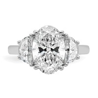 14K White Gold 1 Carat Lab Grown Diamond VS+ F+ Half Moon and 3 Carat Oval Center Semi Mount Three Stone Engagement Ring view 4