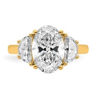 14K Yellow Gold 1 Carat Lab Grown Diamond VS+ F+ Half Moon and 3 Carat Oval Center Semi Mount Three Stone Engagement Ring view 4